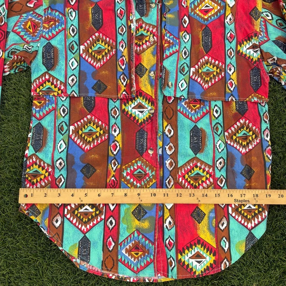 Vintage Adobe Rose Shirt Mens Small Multicolor Abstract Aztec Southwestern Rodeo